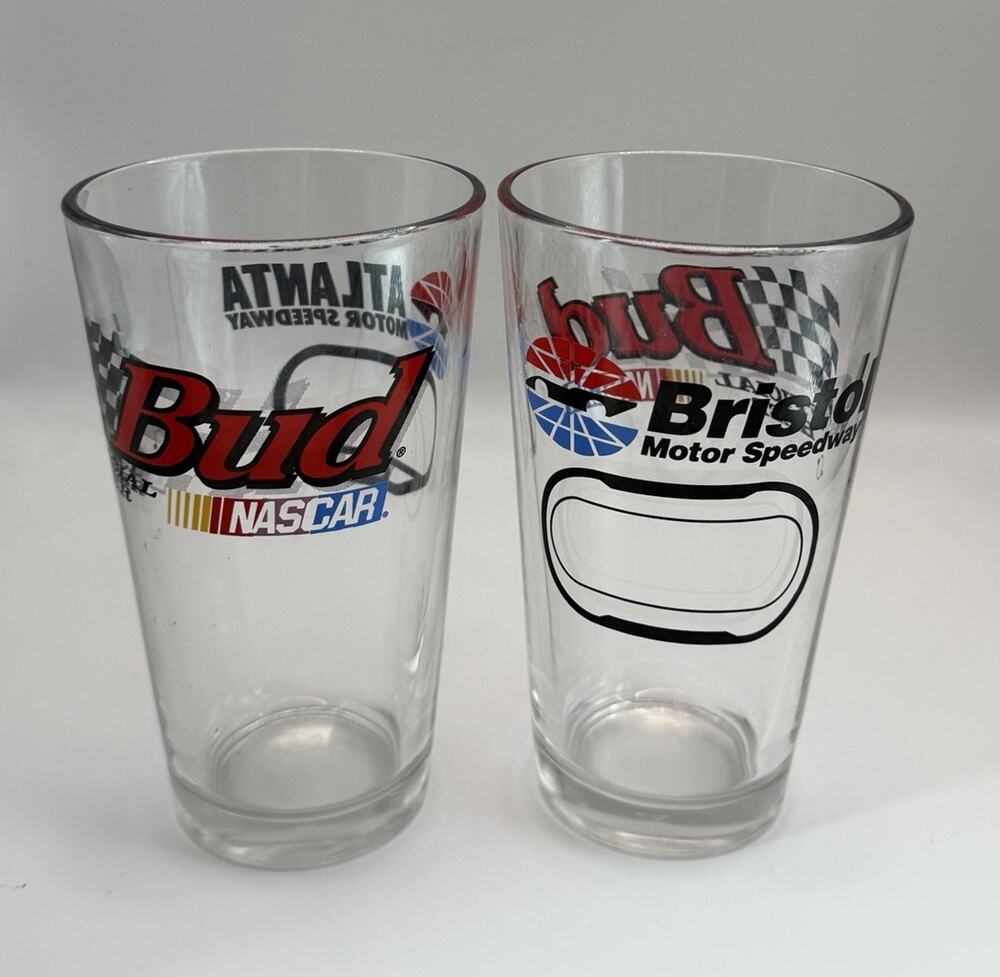 Lot Of 2 Bud Official Beer Nascar BRISTOL Motor Speedway Pint Glass BUDWEISER